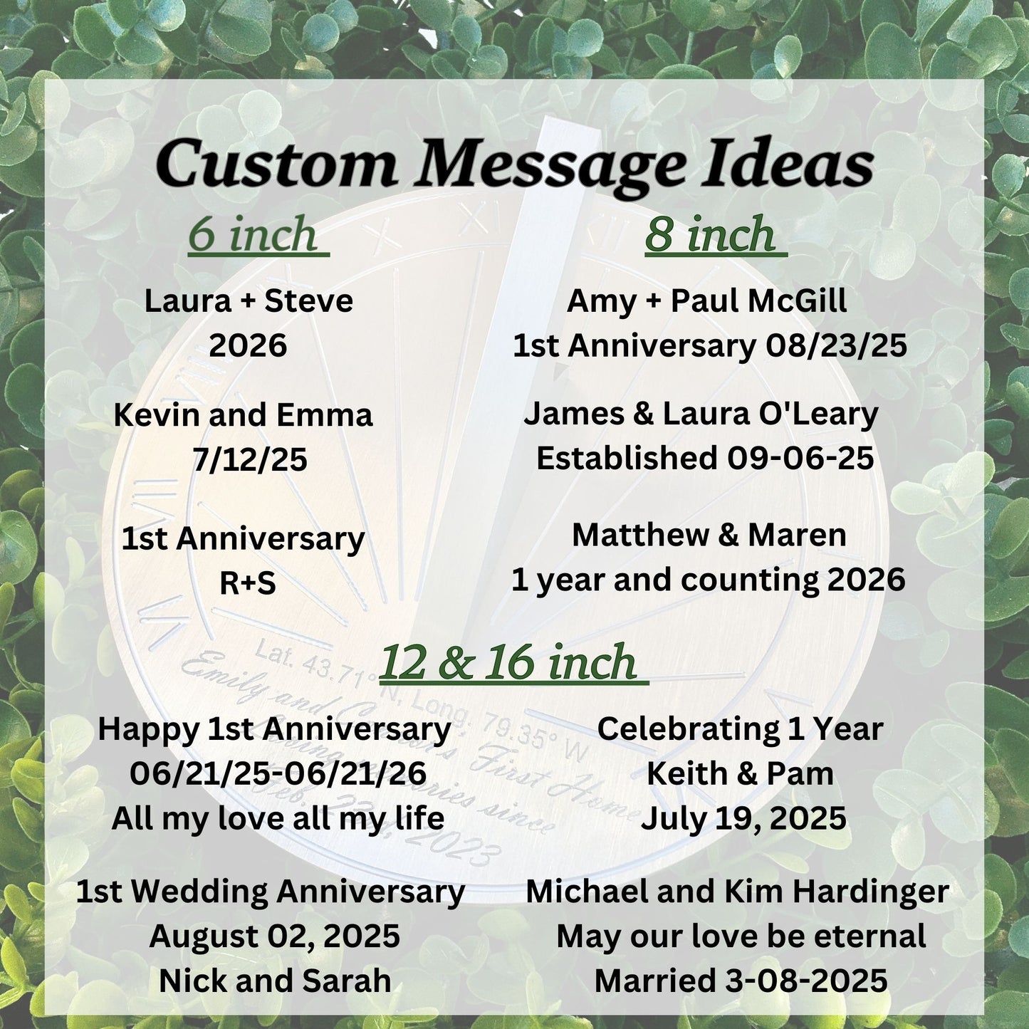 Custom 1st Wedding Anniversary Engraved Sundial Gift