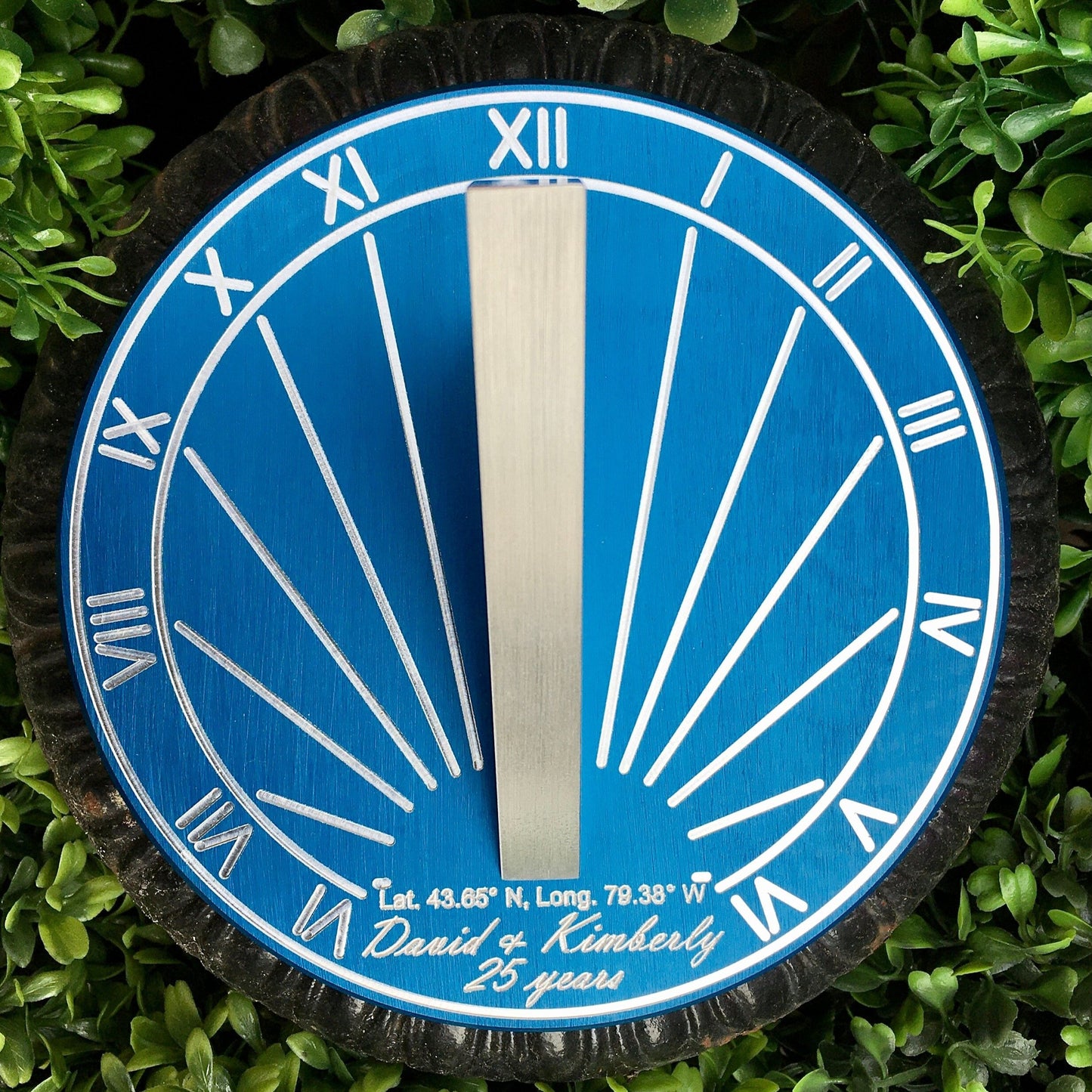 Custom 25th Wedding Anniversary Engraved Blue Sundial Gift