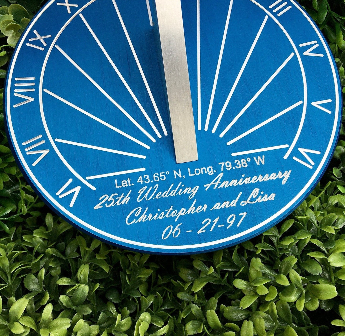 Custom 25th Wedding Anniversary Engraved Blue Sundial Gift