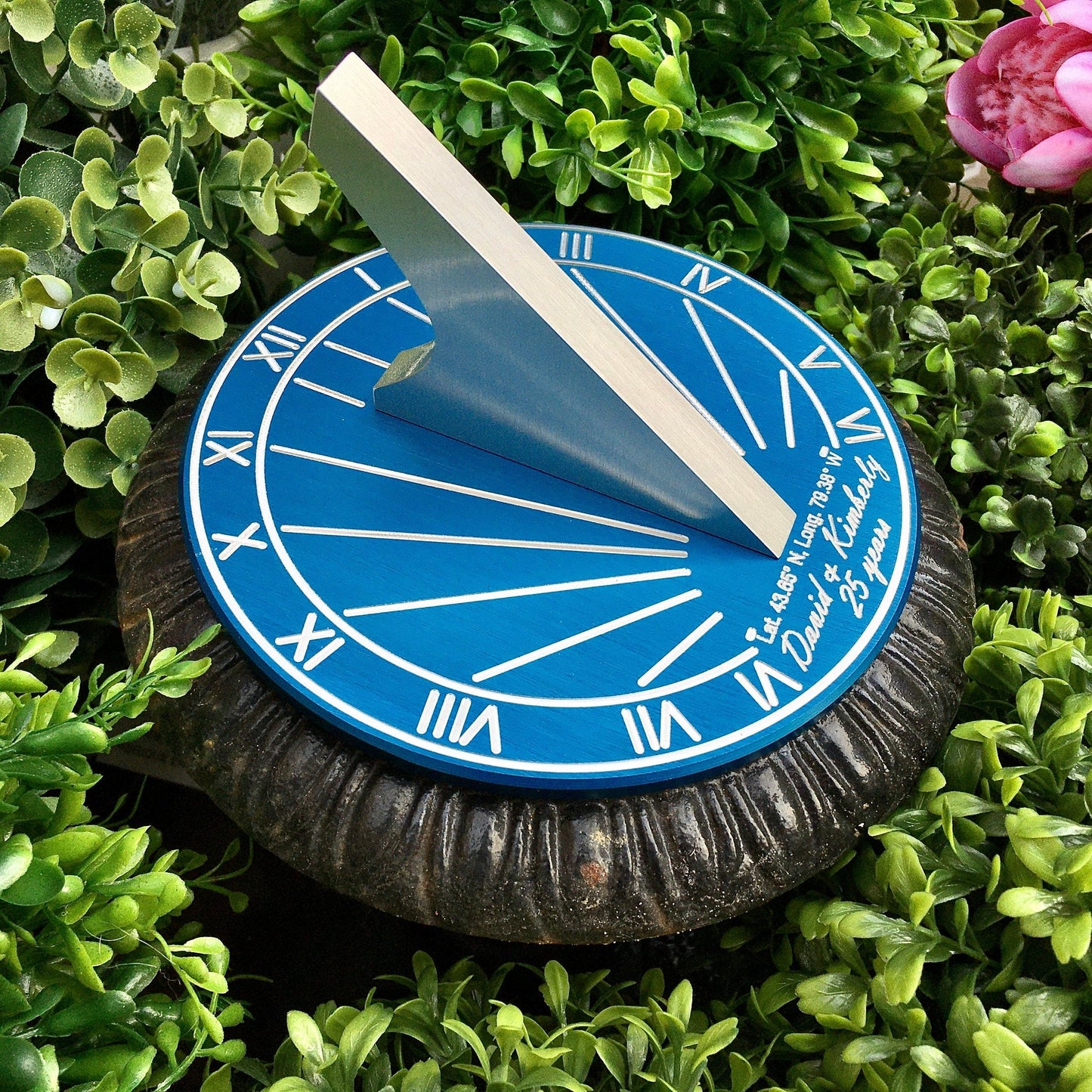 Custom 25th Wedding Anniversary Engraved Blue Sundial Gift