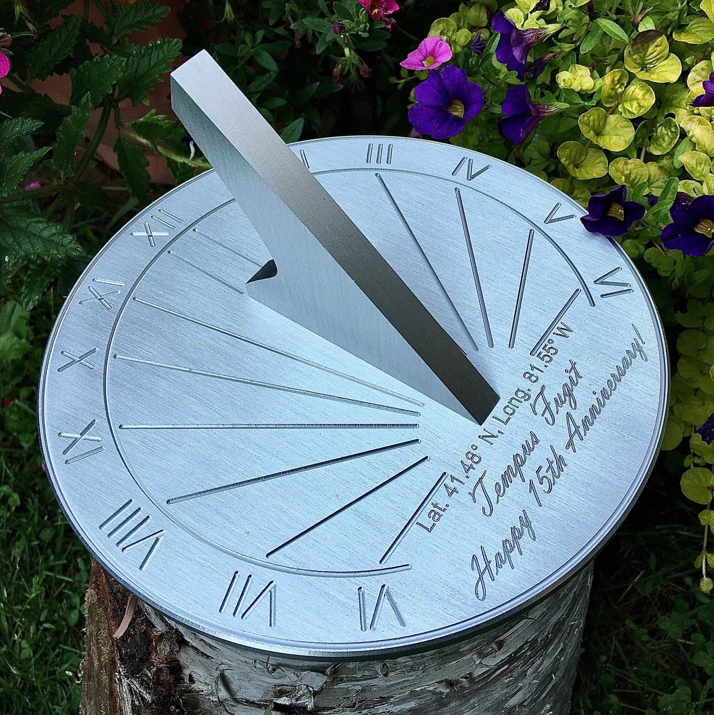 Crystal wedding anniversary gifts sundial in garden, perfect as a crystal presents wedding anniversary gift.