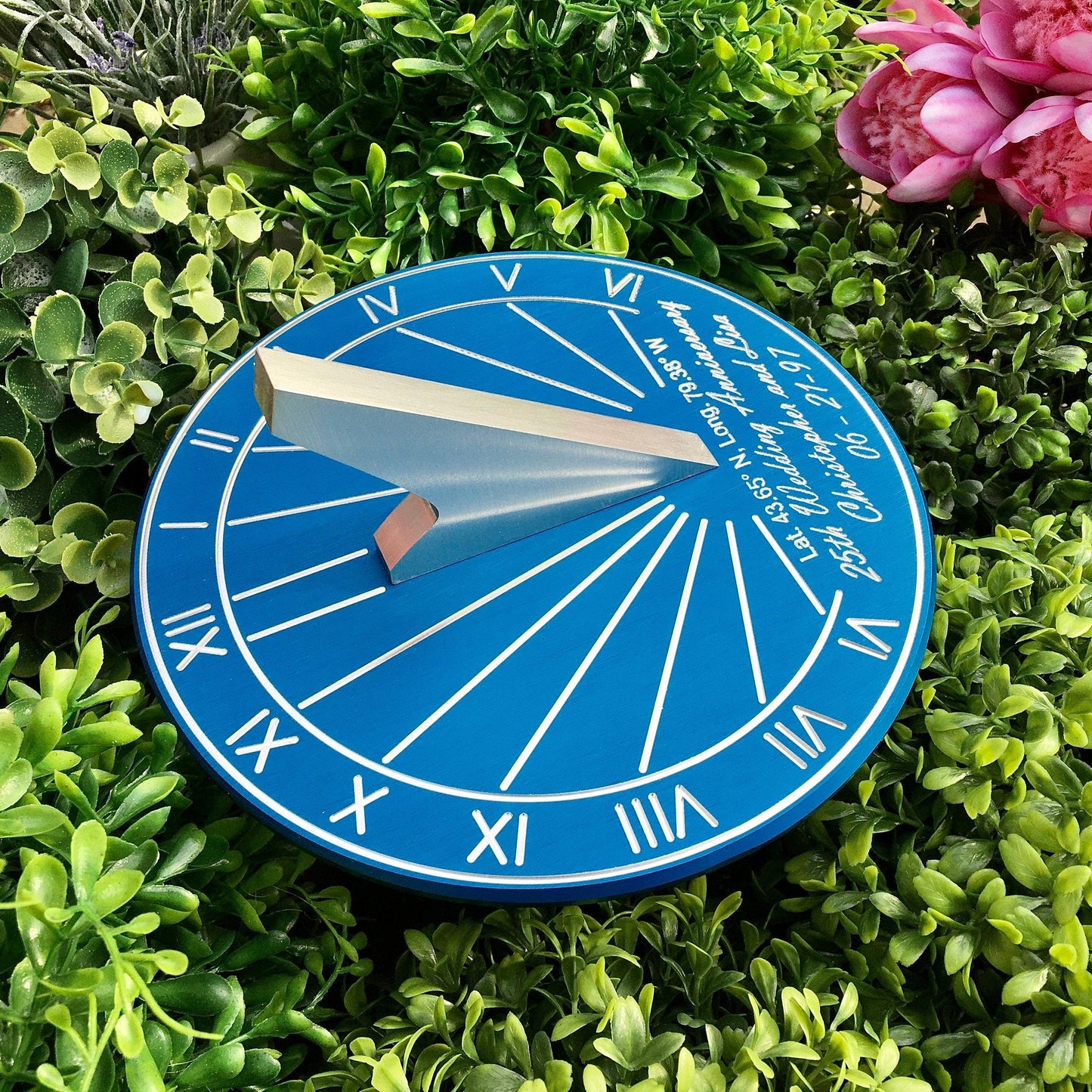 Custom 25th Wedding Anniversary Engraved Blue Sundial Gift