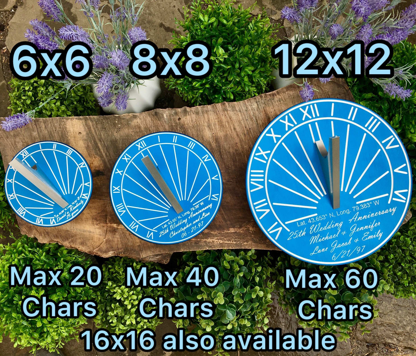 Custom 25th Wedding Anniversary Engraved Blue Sundial Gift