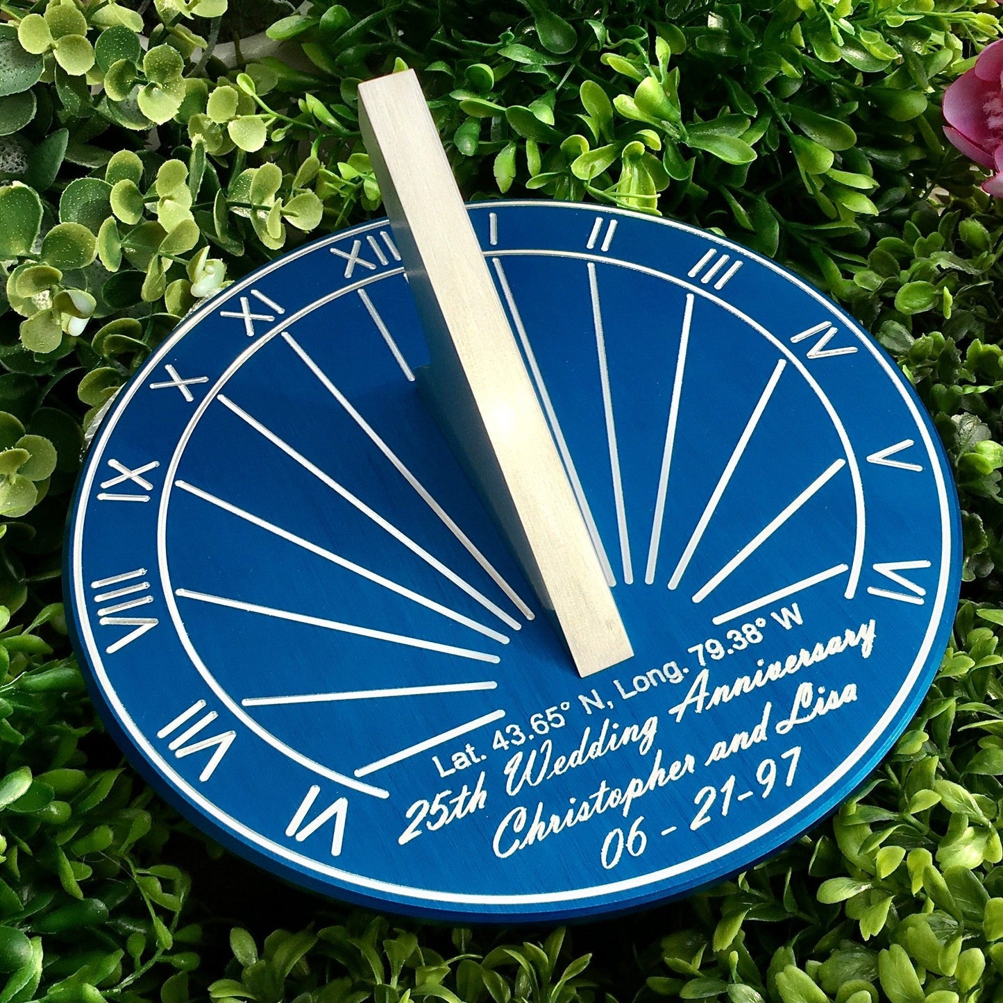Custom 25th Wedding Anniversary Engraved Blue Sundial Gift