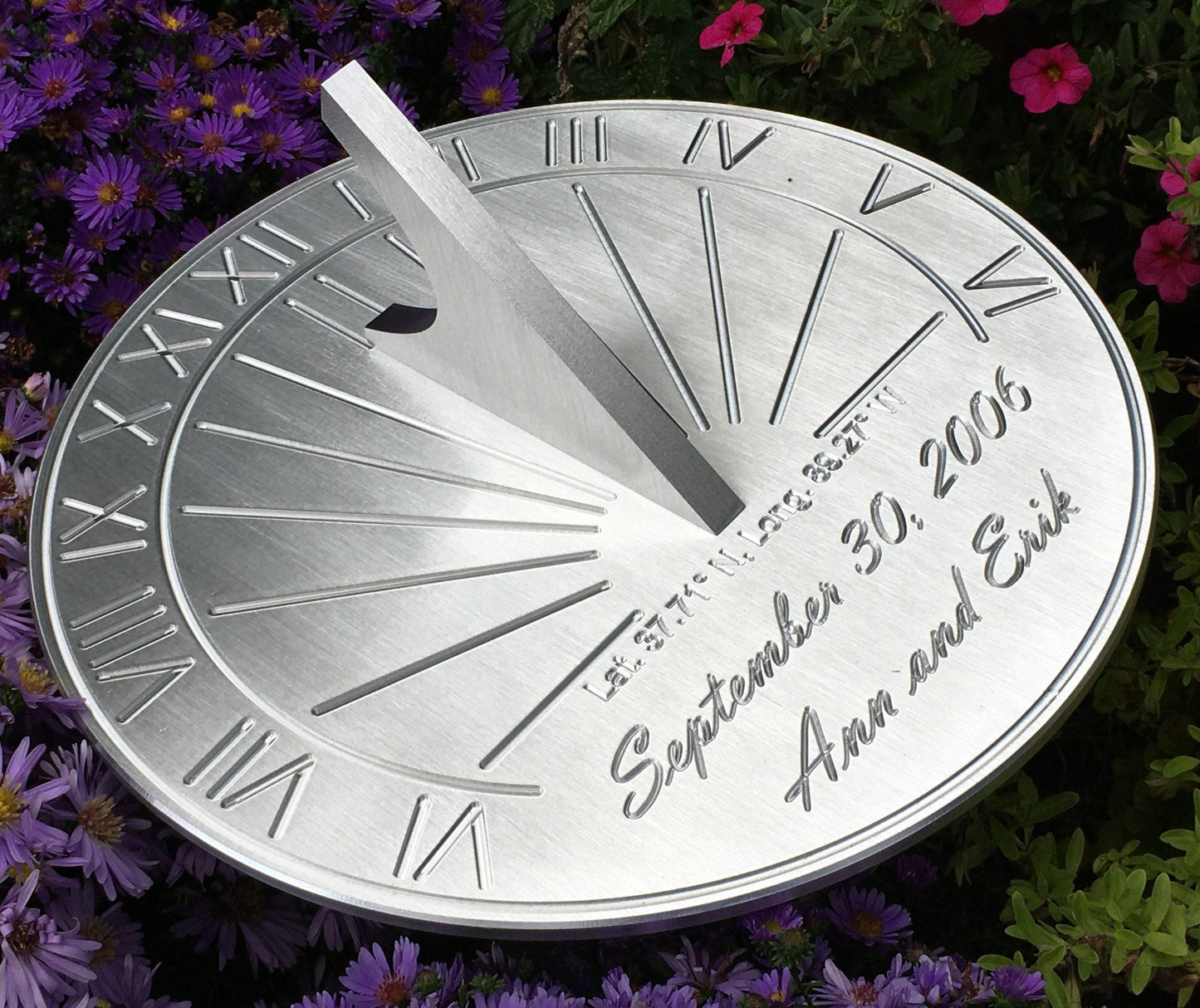15th wedding anniversary gifts for her sundial in flower garden, making beautiful 15th wedding anniversary crystal gifts.