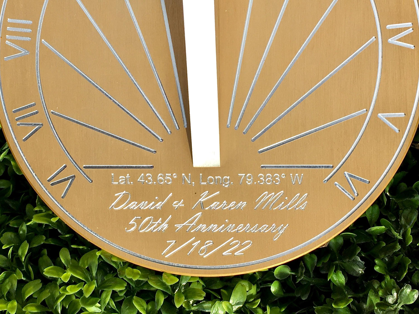 50th wedding anniversary gift sundial displayed in garden, making an excellent golden anniversary gifts sundial.