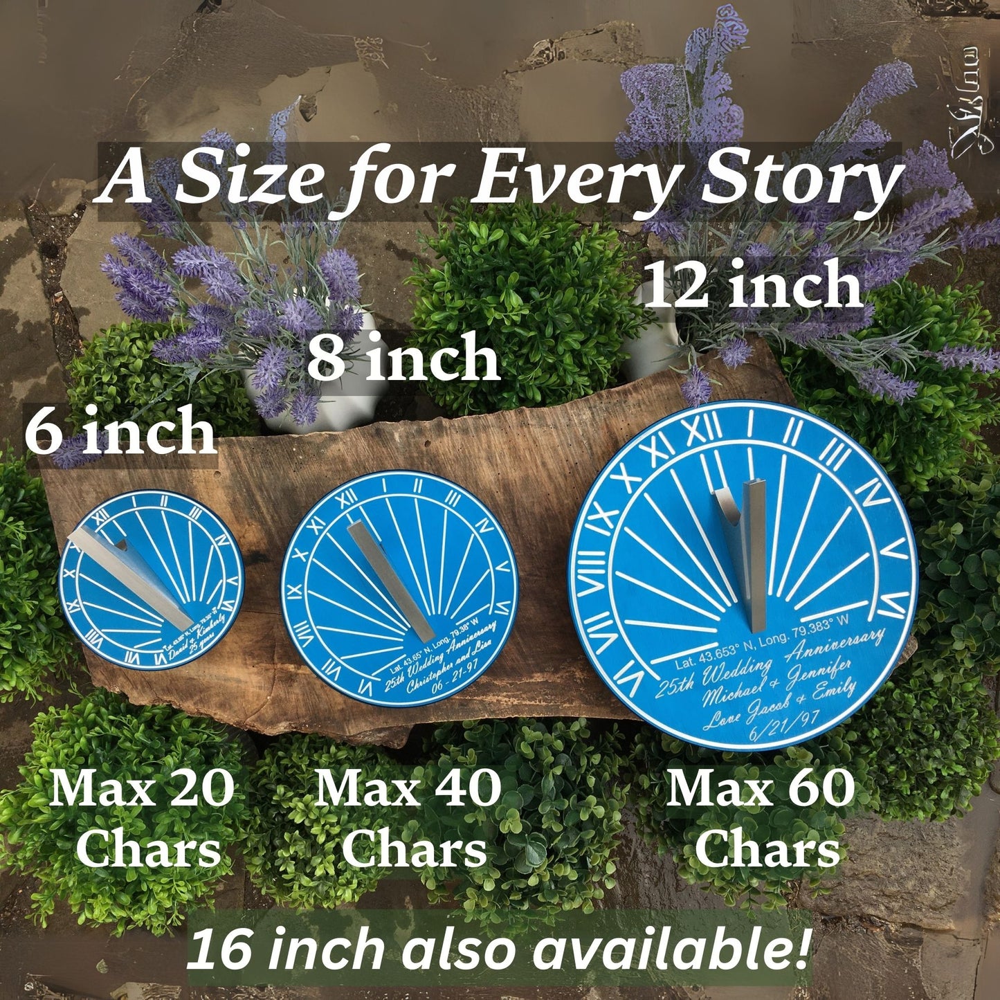 Custom 25th Wedding Anniversary Engraved Blue Sundial Gift