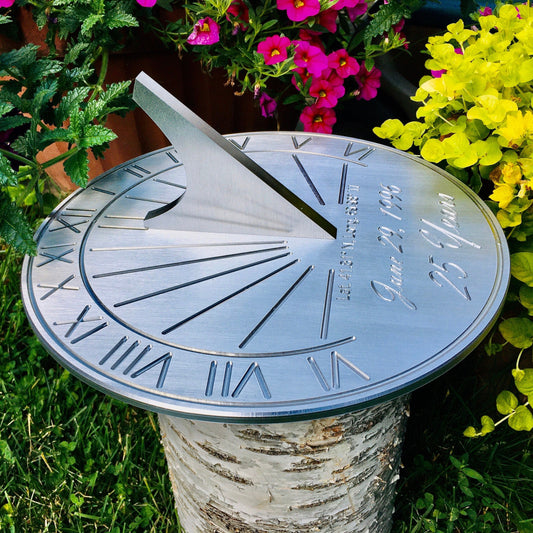 35th wedding anniversary ideas sundial displayed in garden, an excellent coral gift. 