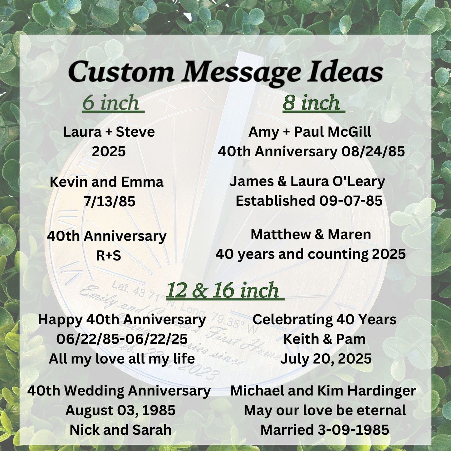 Custom 40th Wedding Anniversary Engraved Sundial Gift