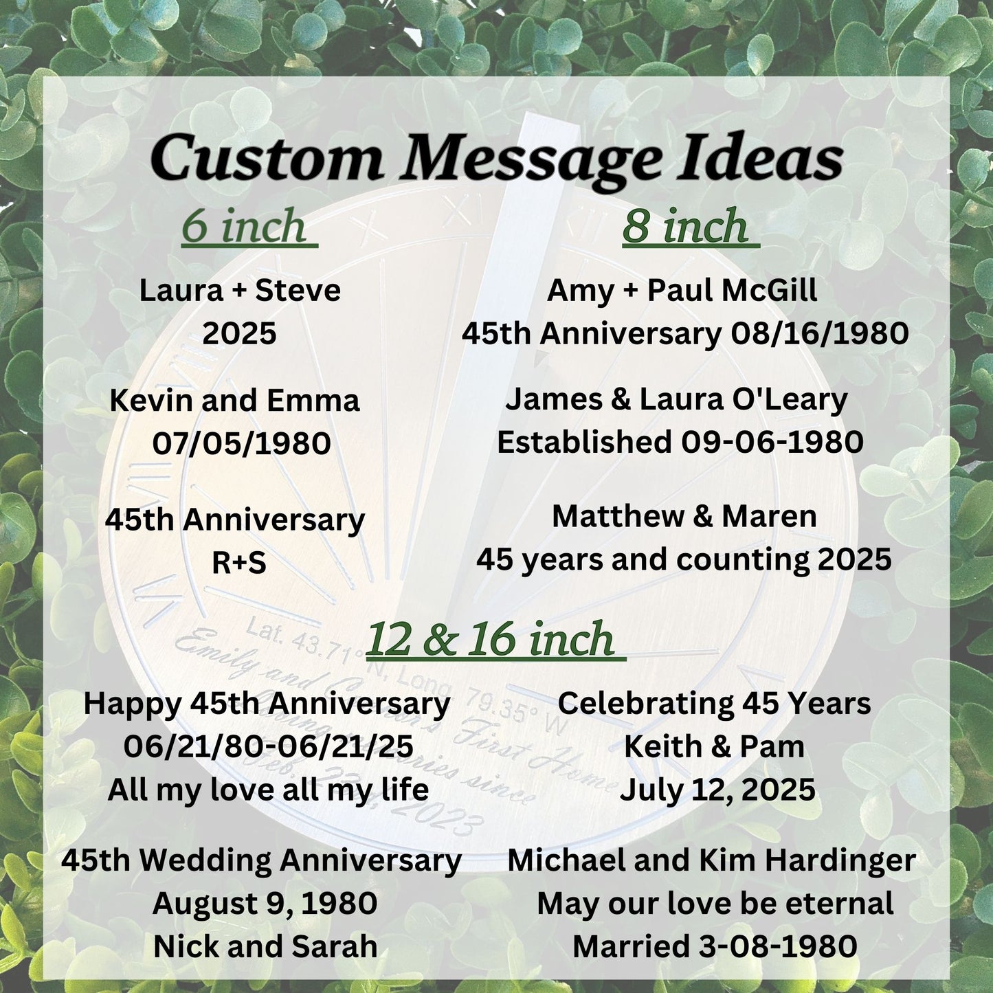 Custom 45th Wedding Anniversary Engraved Sundial Gift