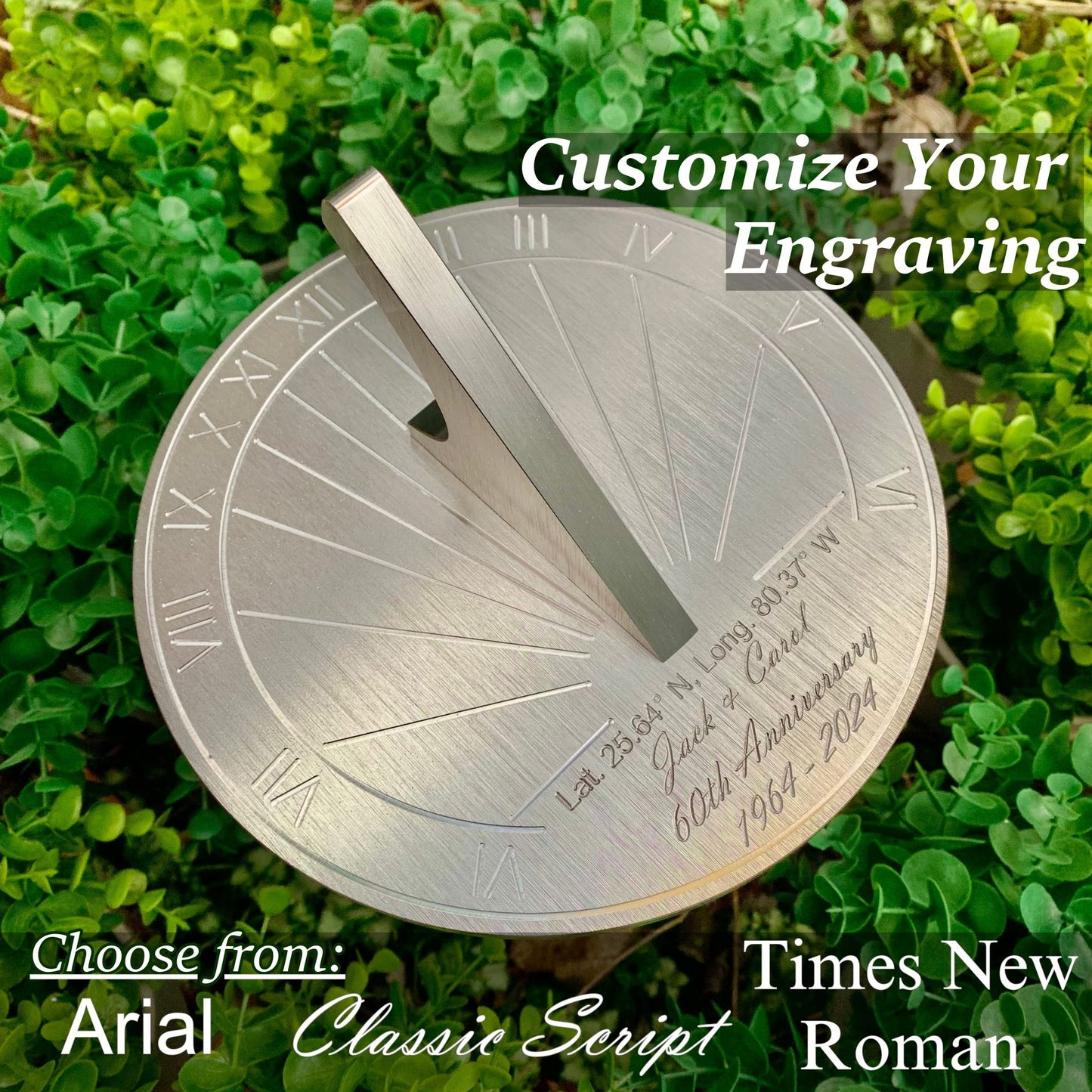 Custom 60th Wedding Anniversary Engraved Sundial Gift