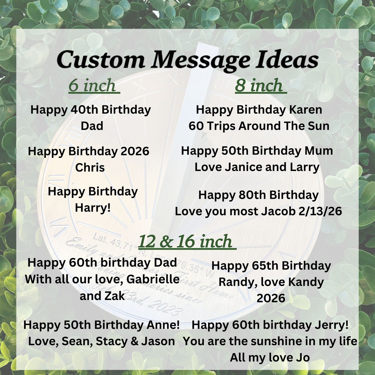 Custom Birthday Engraved Sundial  Gift