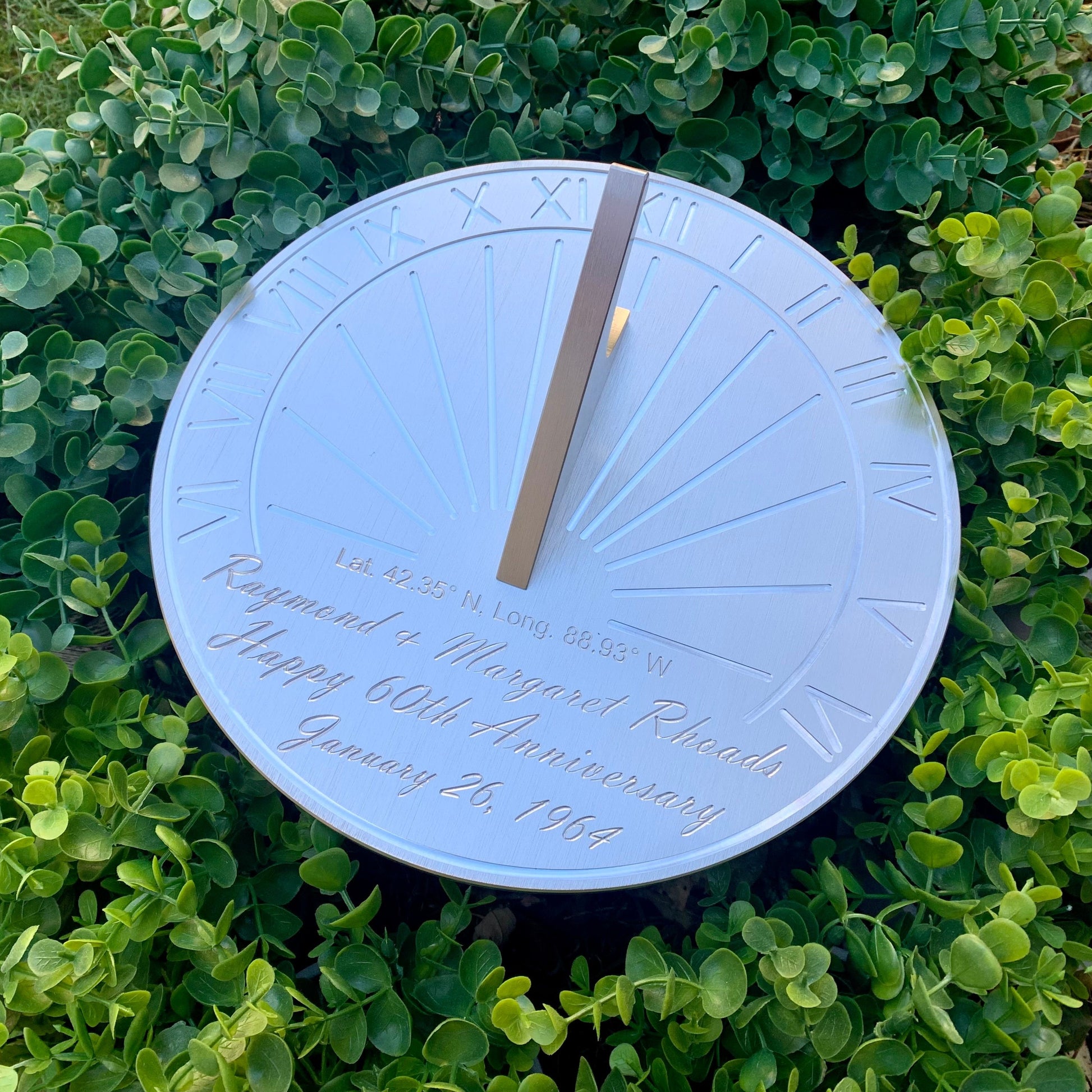 Diamond wedding gift ideas sundial displayed in garden, inspiring 60th wedding anniversary gift suggestions. 