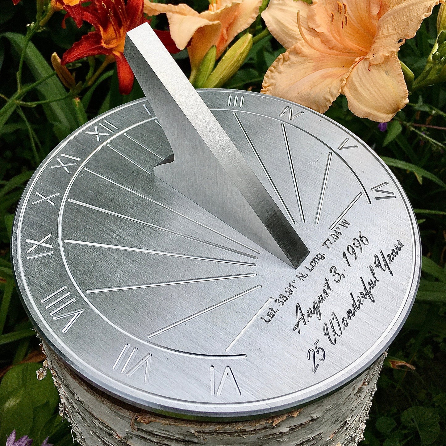 Apollo Sundials gifts for 25th wedding anniversary are made of high end aluminum and stainless steel. If you're looking for 25th wedding anniversary gifts for wife or 25th wedding anniversary gift ideas for parents, you have found it here with us. We love making 25th wedding anniversary gifts. 