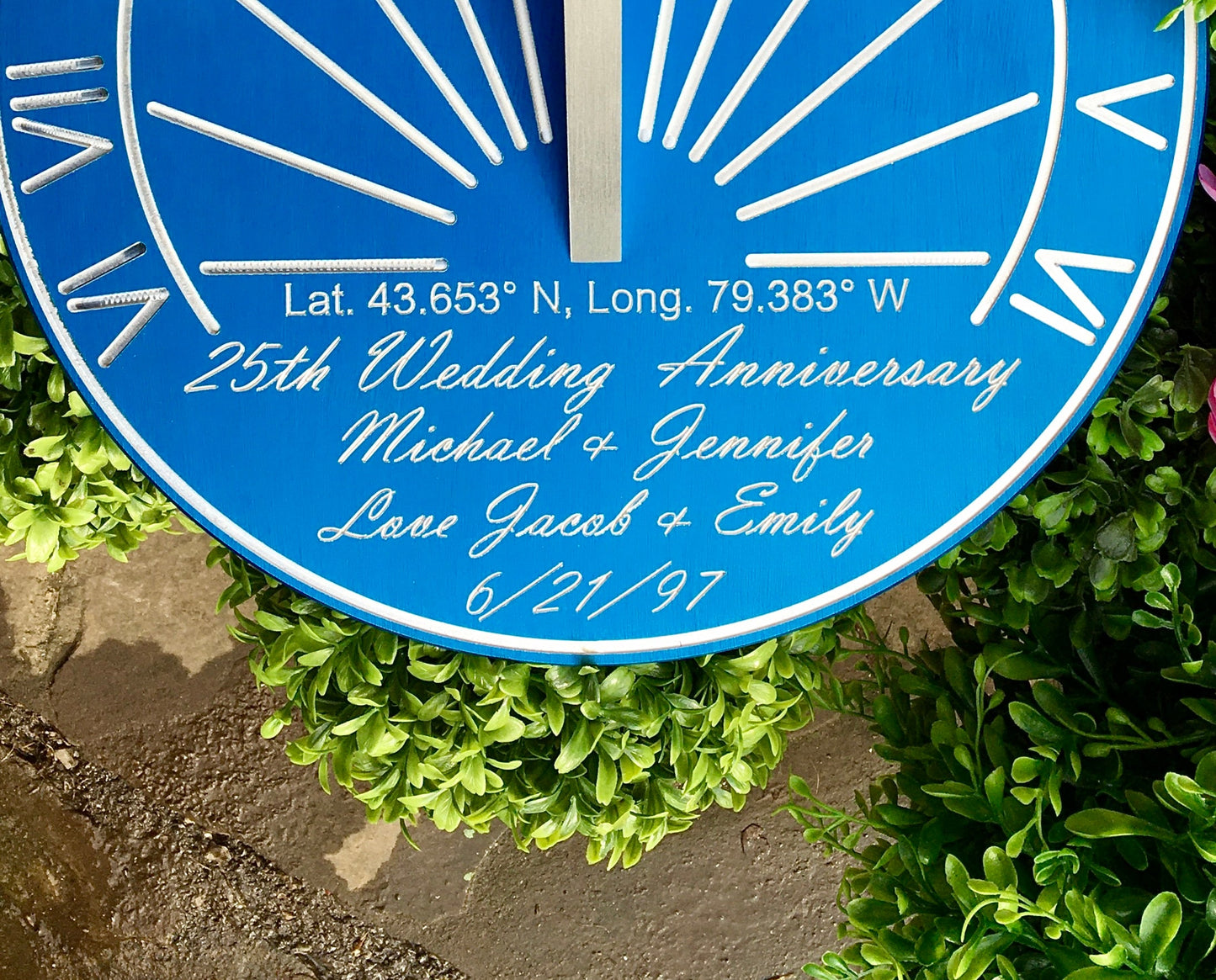 Custom 25th Wedding Anniversary Engraved Blue Sundial Gift