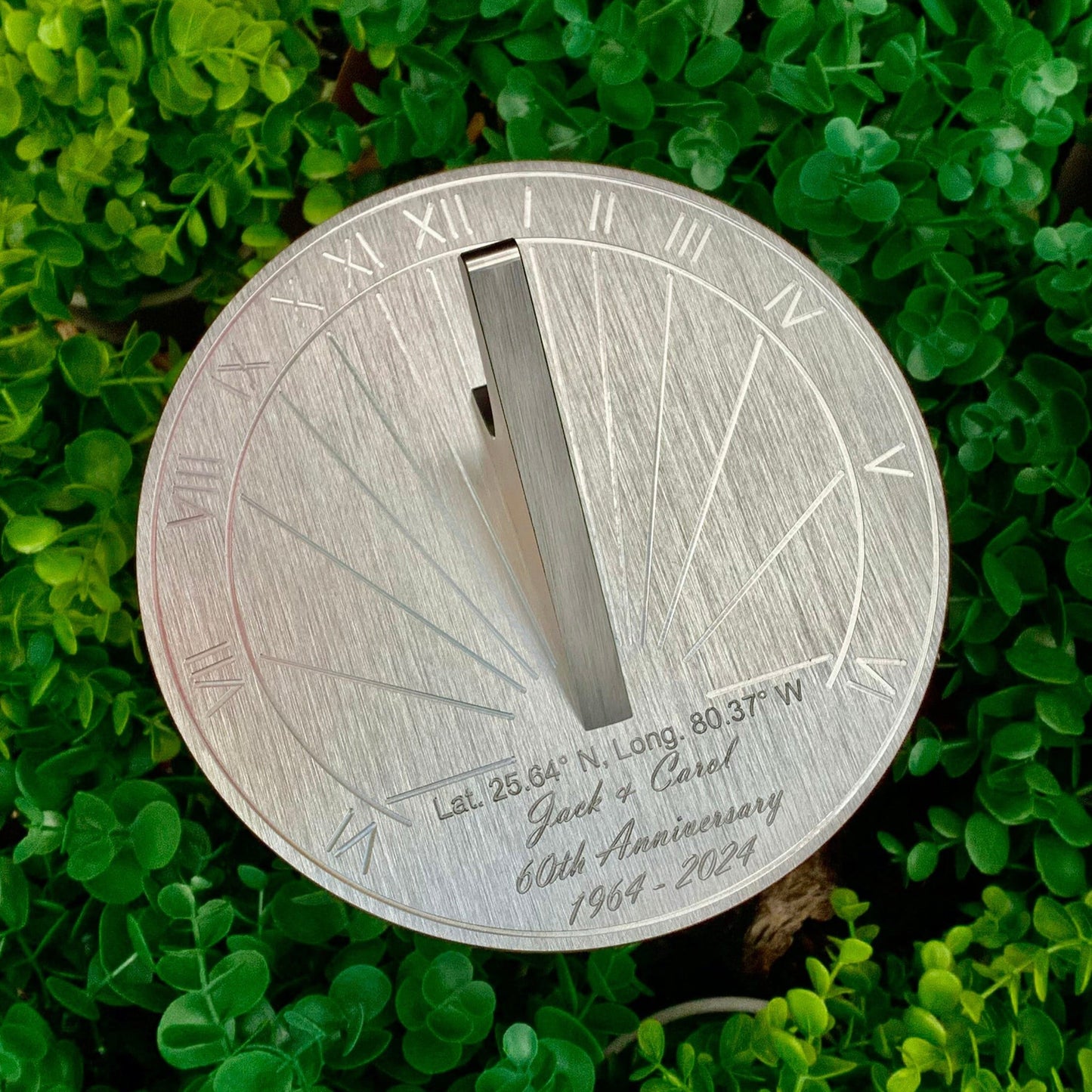 60th wedding anniversary gifts sundial in garden, custom engraved just for you as diamond anniversary gifts. 