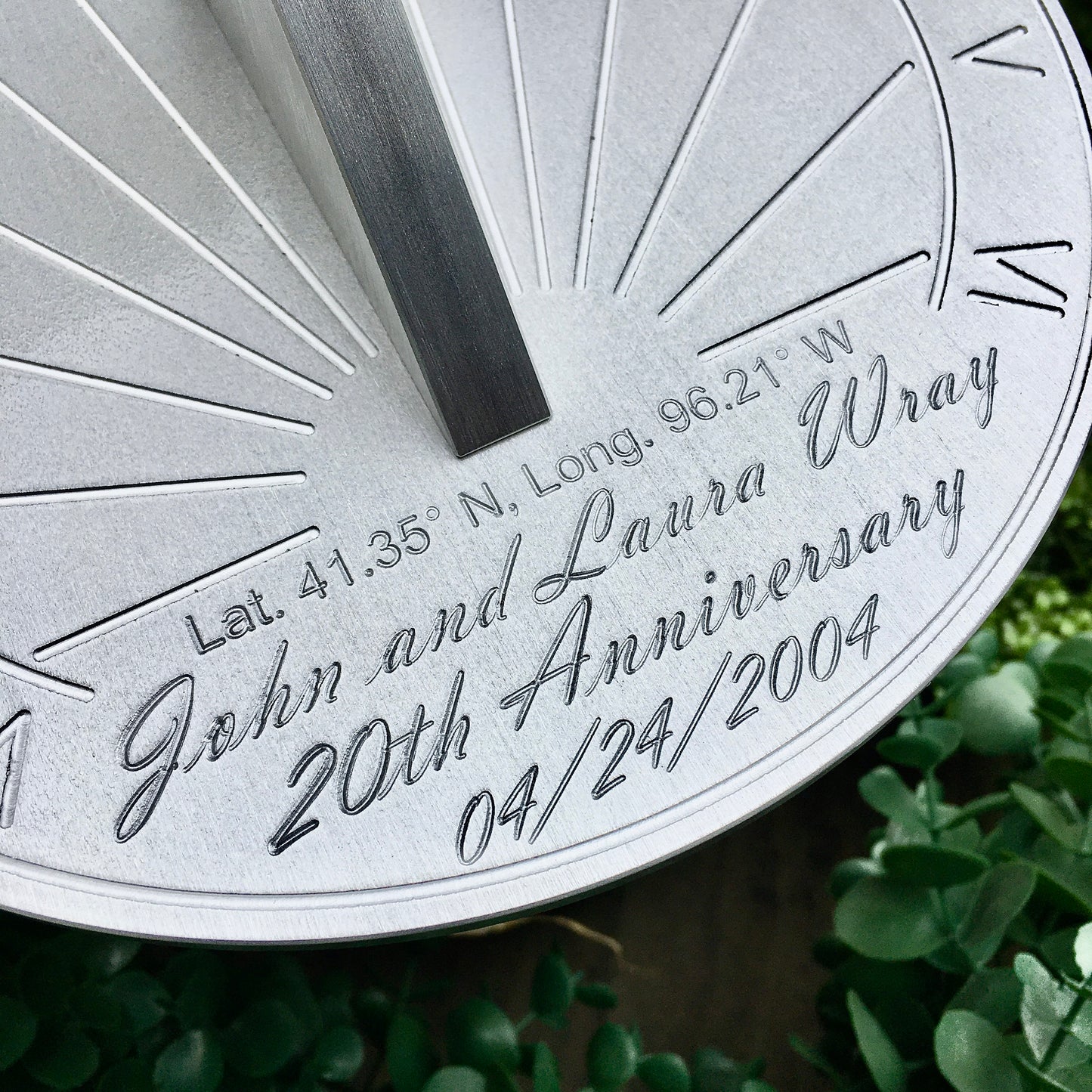20 year wedding anniversary china gifts shown in garden, displaying custom text perfect for 20 year anniversary gift ideas for her. 