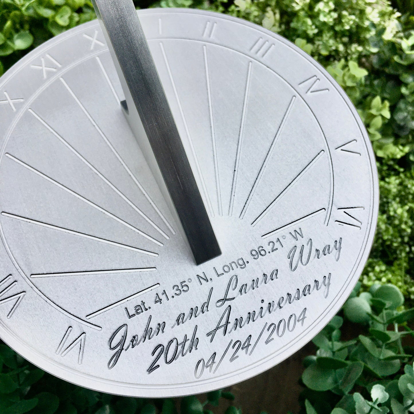 20th wedding anniversary gifts wife sundial displayed in garden, the perfect traditional gift for 20th wedding anniversary. 