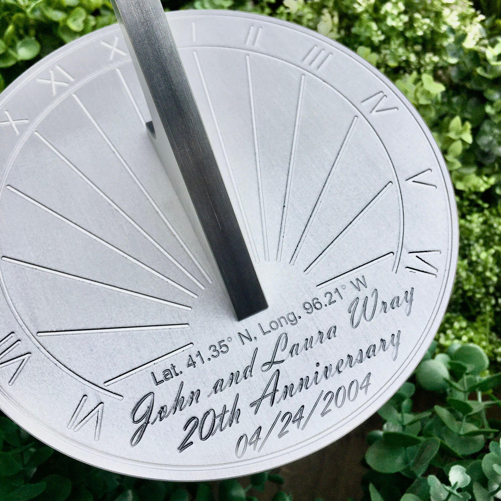 20th wedding anniversary gifts wife sundial displayed in garden, the perfect traditional gift for 20th wedding anniversary. 